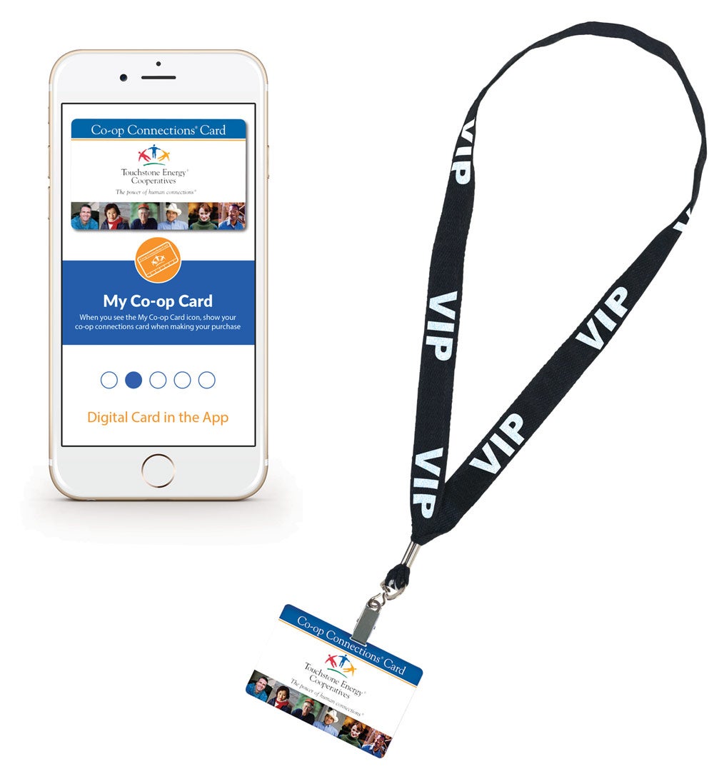 Picture of cellphone and membership card on a lanyard